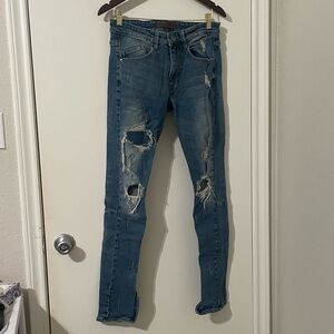 KDNK Men's Skinny Distressed Jeans - Blue Size 30